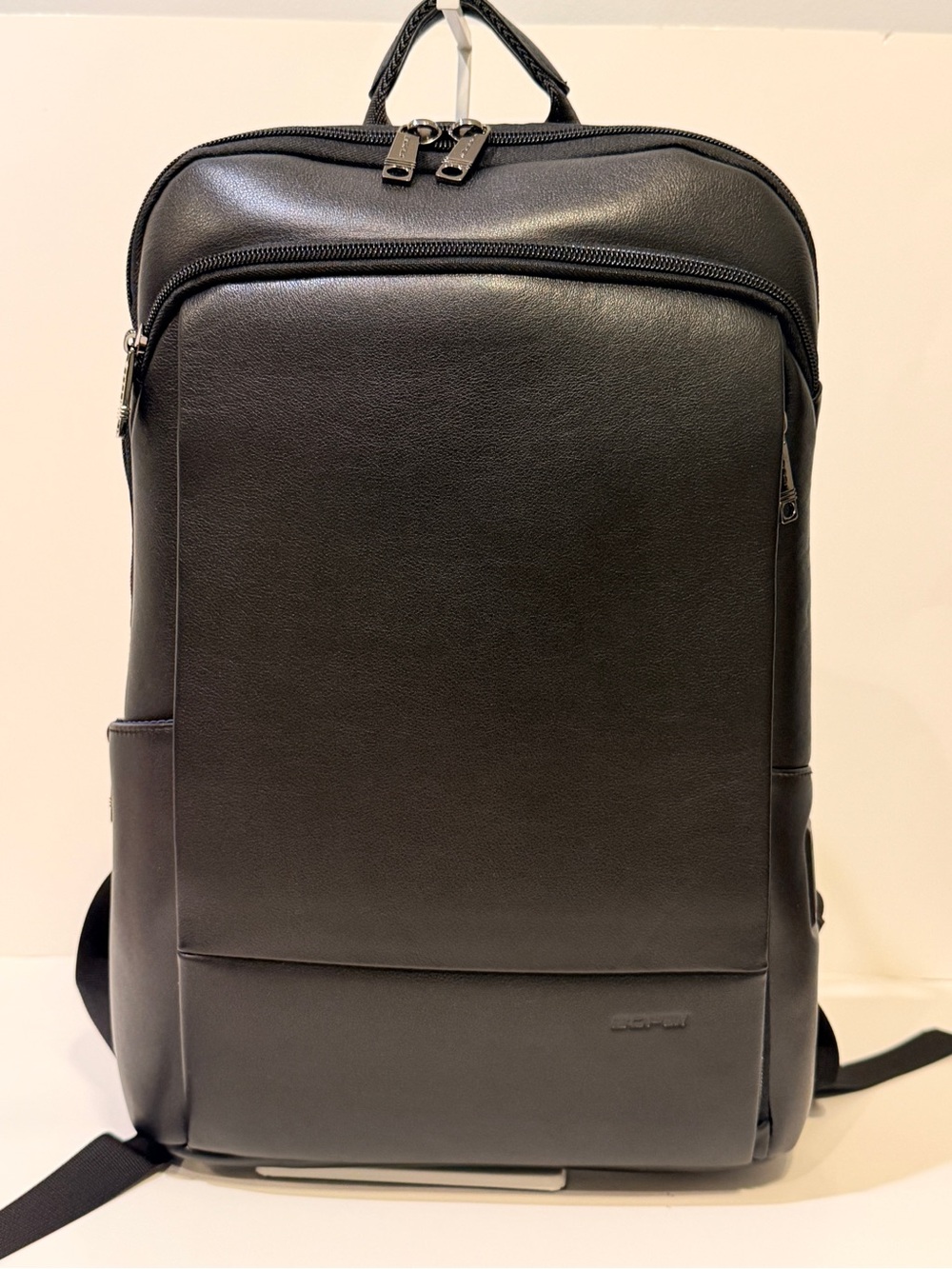 NWT BOPai Men's Black Leather Laptop Backpack - Sleek Everyday Carry